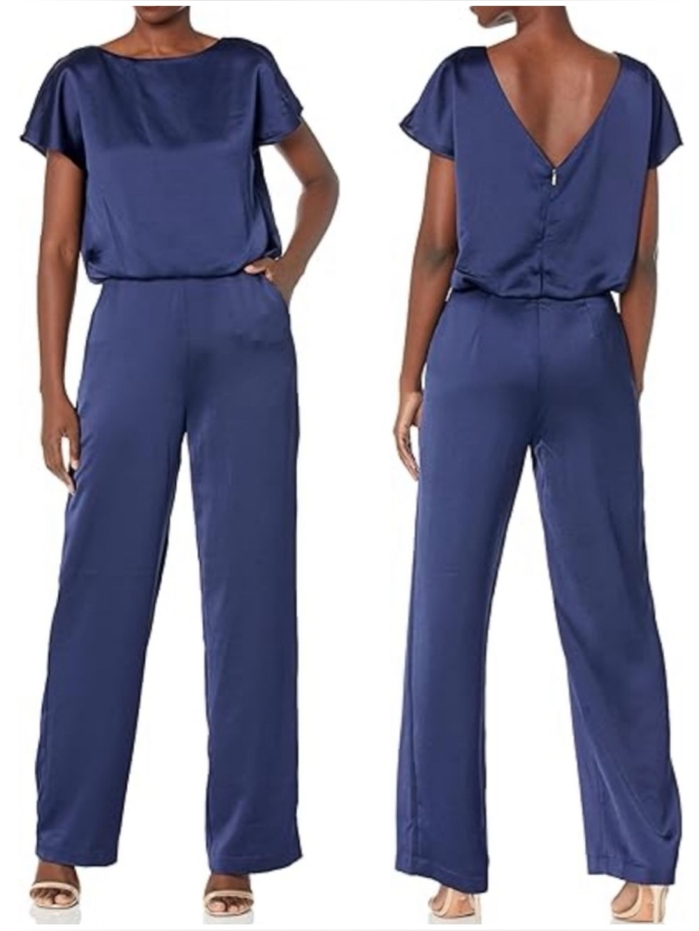 NWT Trina Turk Size 14 Blue Satin Dolman Short Sleeve Amuse Jumpsuit